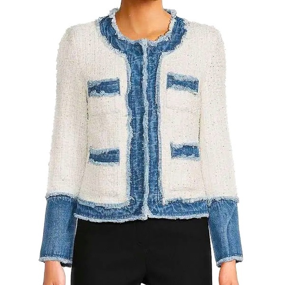 Nanette Lepore tweed & denim jacket button sleeve detail S NWOT l’agence agnes - Picture 1 of 3